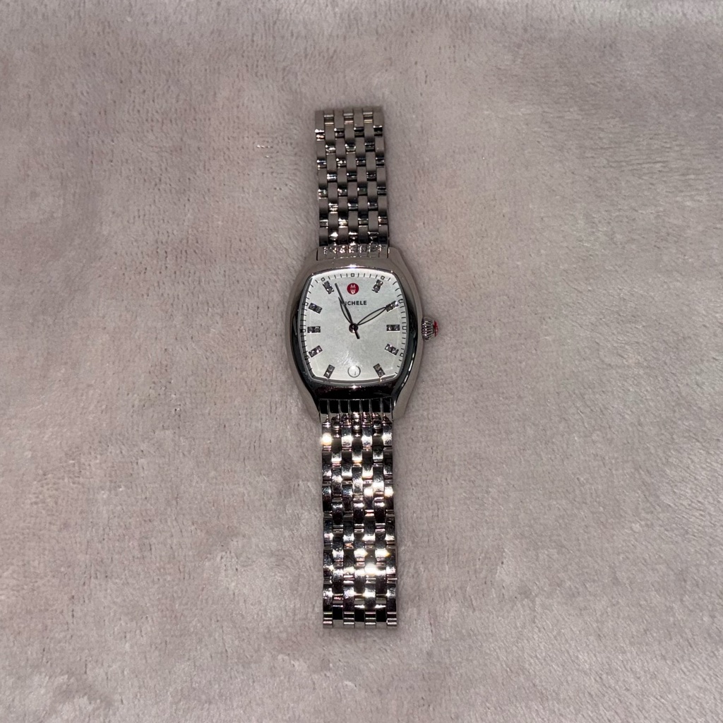 Michele Silver Stainless Steel Bracelet Watch With White Dial